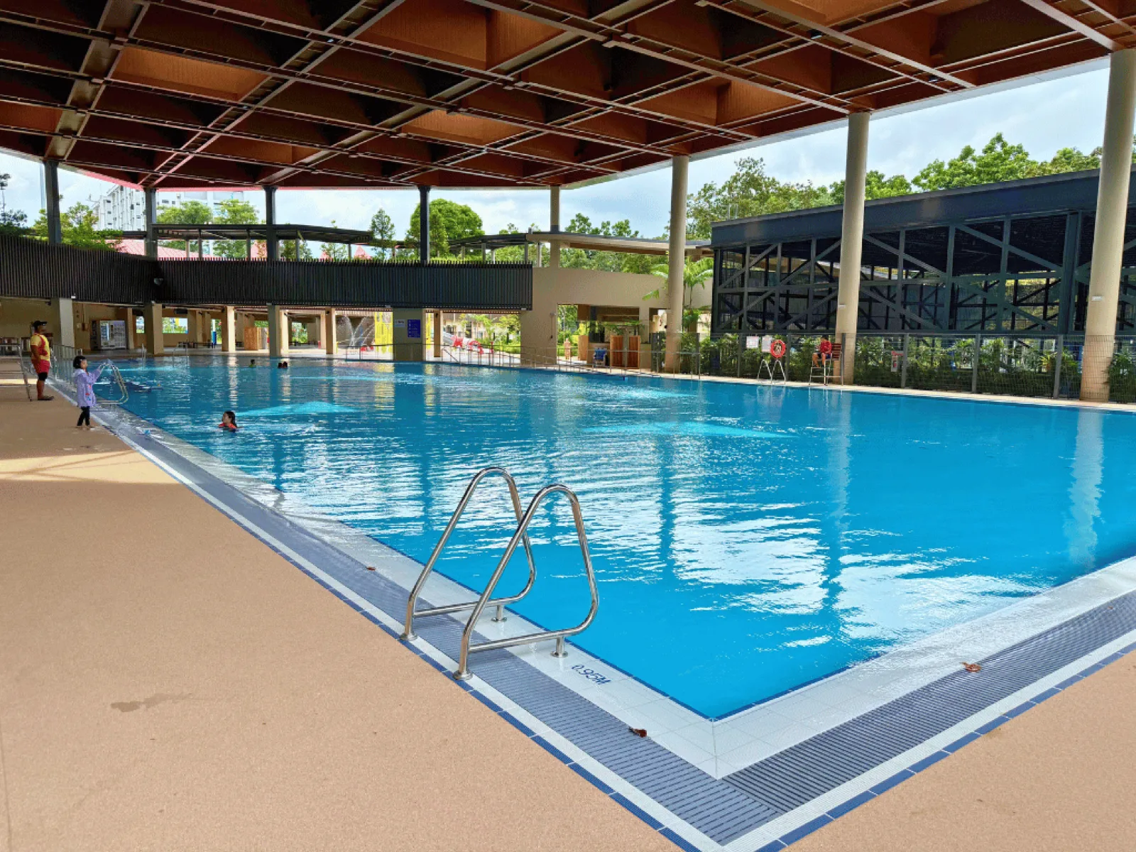 50-metre outdoor competition pool with lane dividers at Ang Mo Kio Swimming Complex